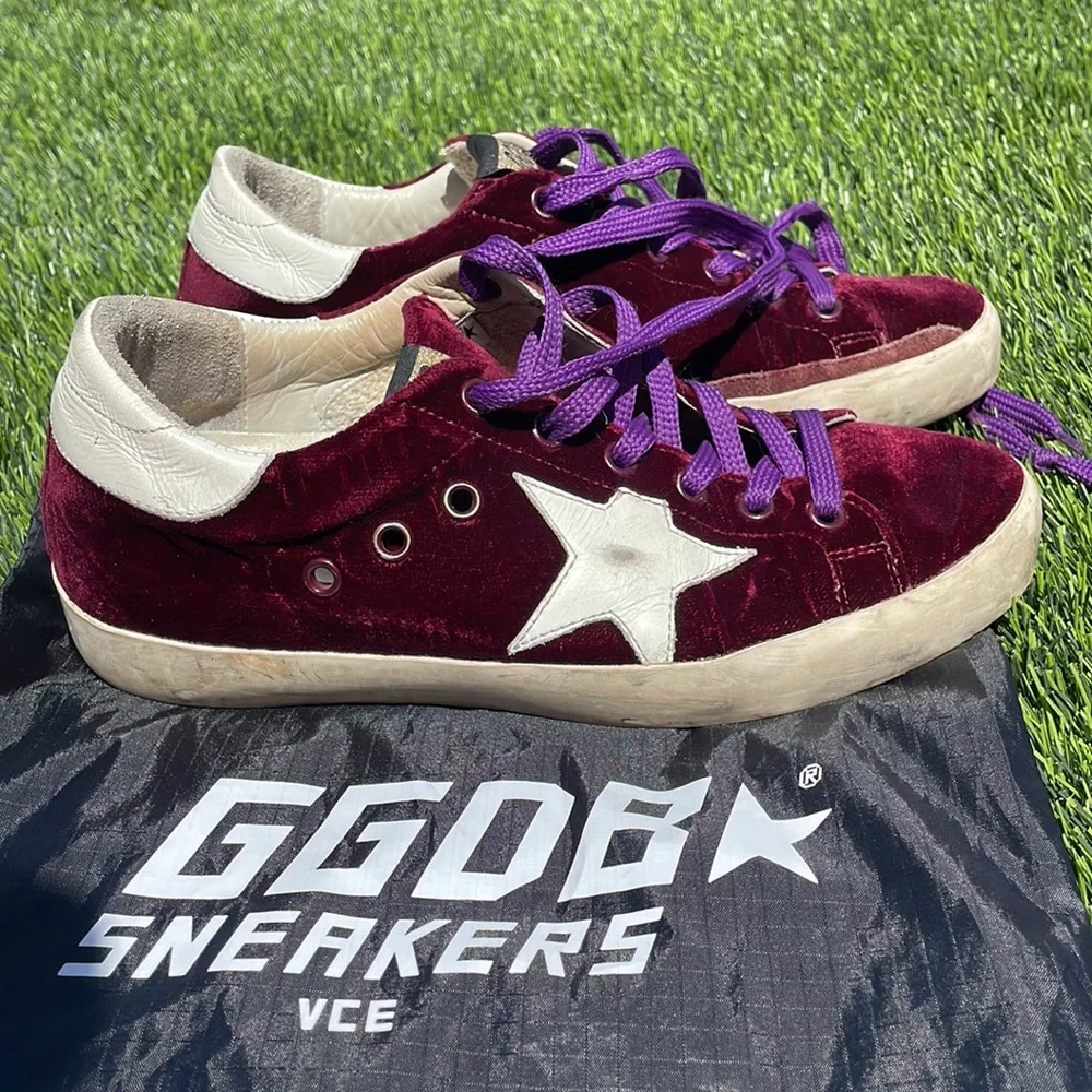 Burgundy velvet golden goose sneakers - Picture 3 of 8